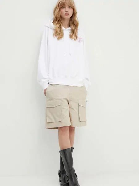 Moschino Jeans bluza z kapturem z nadrukiem biały