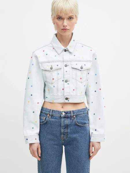 Rifľová bunda Fiorucci Confetti Dot Cropped Denim modrá