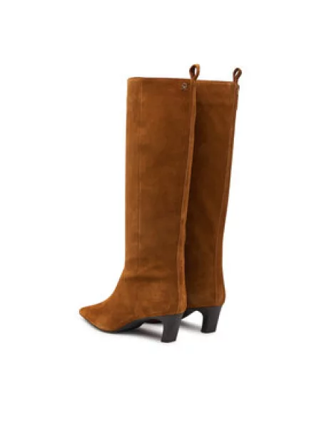 Tommy Hilfiger Csizma Kitten Heel Suede High Boot Világosbarna