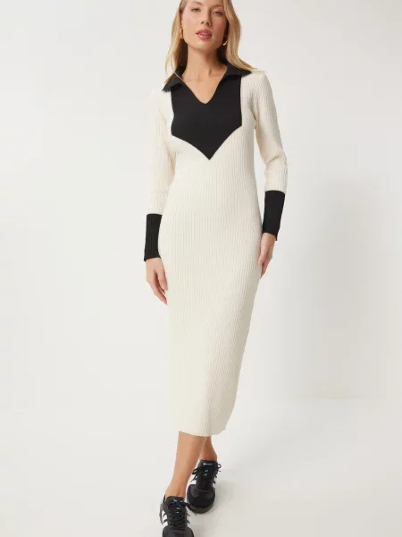Happiness İstanbul Rochie tricotat crem negru