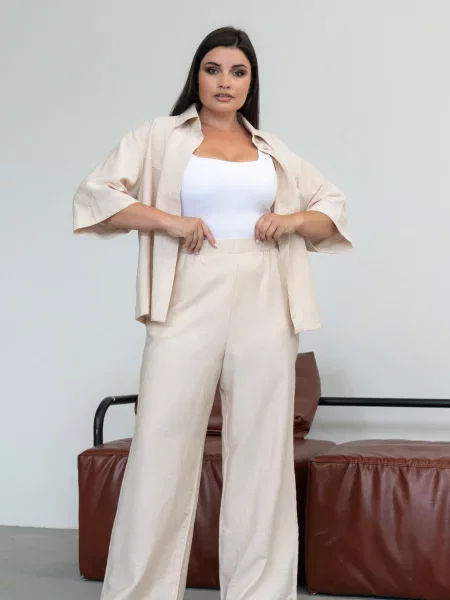 Штани палаццо RiMari молочний льон/віскоза