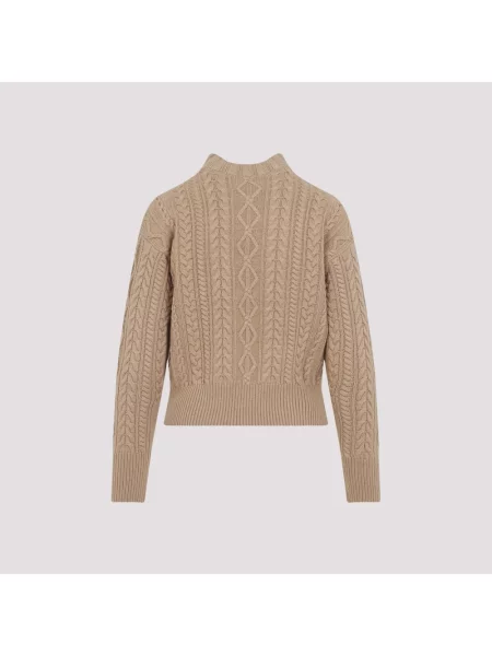 Dzianinowy golf sweter z golfem Max Mara z dekoltem w serek brązowy