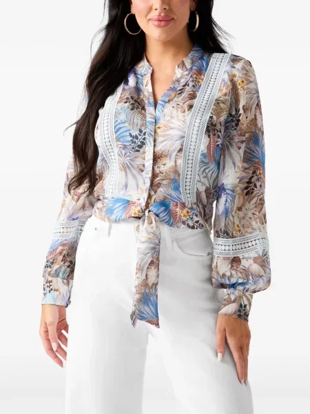 Top Guess cu imagine cu imprimeu tropical cu legături