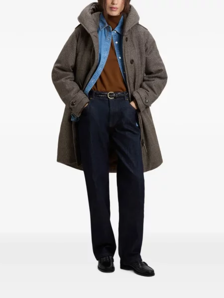 Geacă parka Woolrich de lână în carouri maro