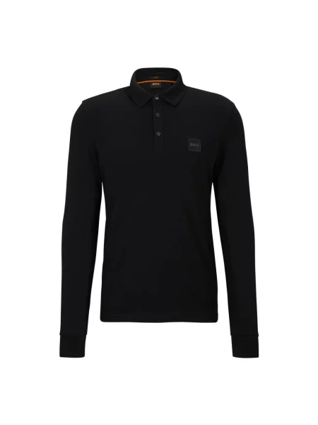 Koszulka polo Boss Orange z długim rękawem retro czarna