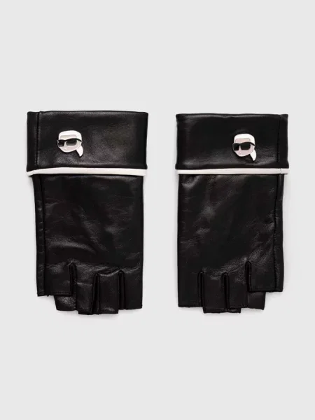 Кожени ръкавици без пръсти Karl Lagerfeld черно
