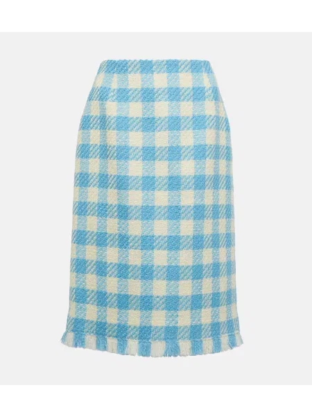 Fustă midi Oscar De La Renta de lână în carouri până la genunchi albastru
