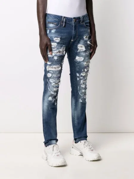 Jeansy Philipp Plein z dziurami z siateczką niebieskie