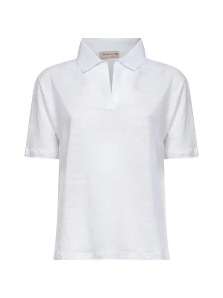 Krótki polo Blanca Vita z dekoltem w serek białe