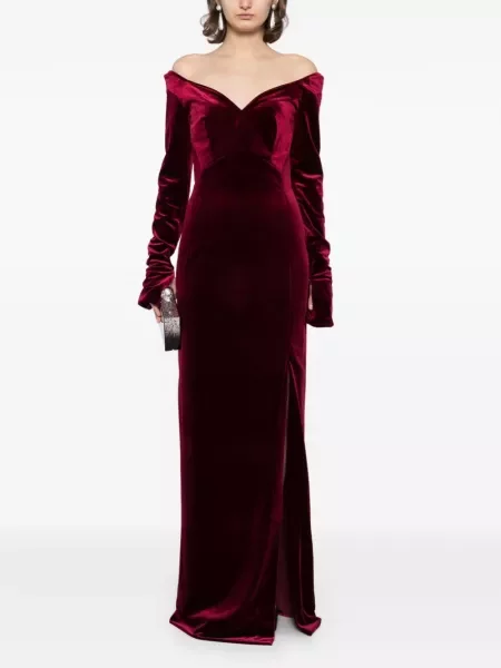 Rochie maxi Saiid Kobeisy de catifea lungă de costum roșu