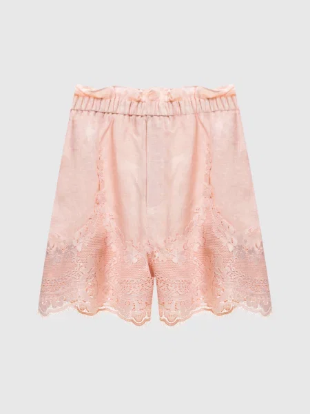Шорти з льону з мереживом Twinset рожеві
