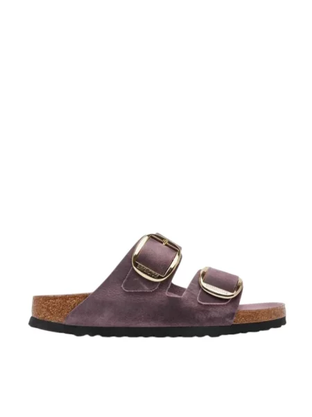 Klapki Birkenstock skórzane na sprzączkę fioletowe