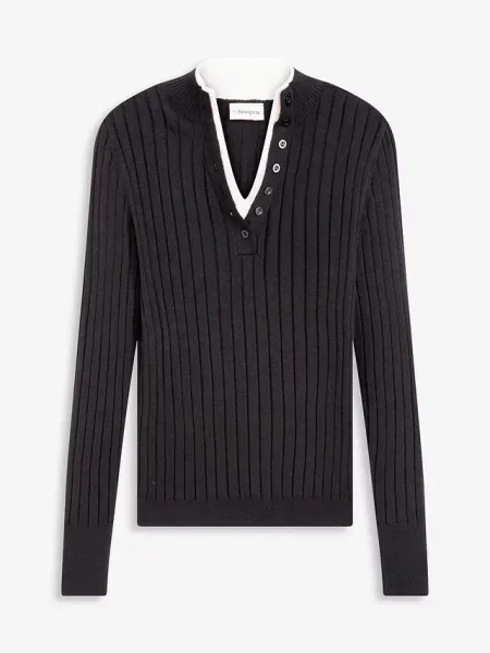 Sweter z prążkowanej tkaniny wiskozowej 2 w 1 czarny