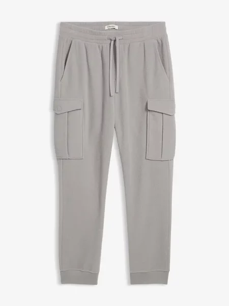 Ciepłe spodnie cargo z polarowego materiału regular fit szare