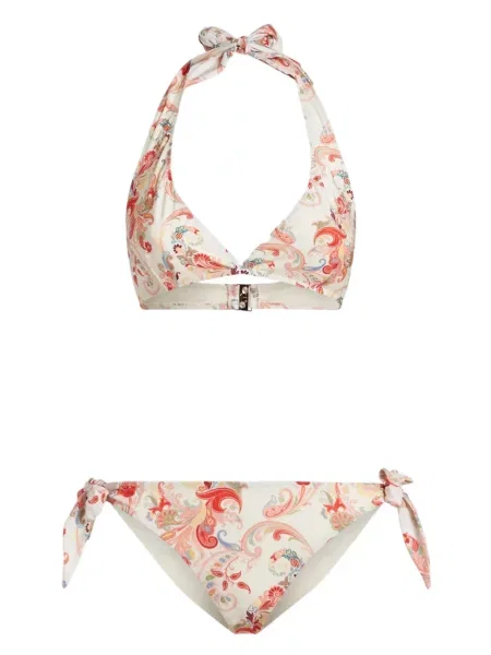 Bikini Etro cu imagine cu model paisley cu gât halter alb