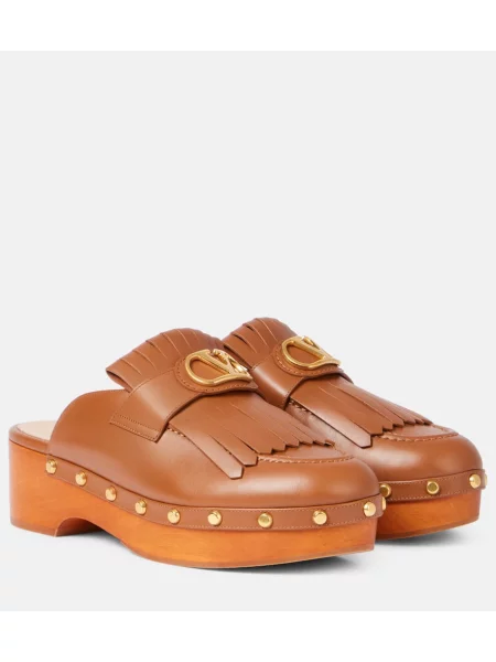 Usnjene cokle Valentino Garavani z obrobami rjava