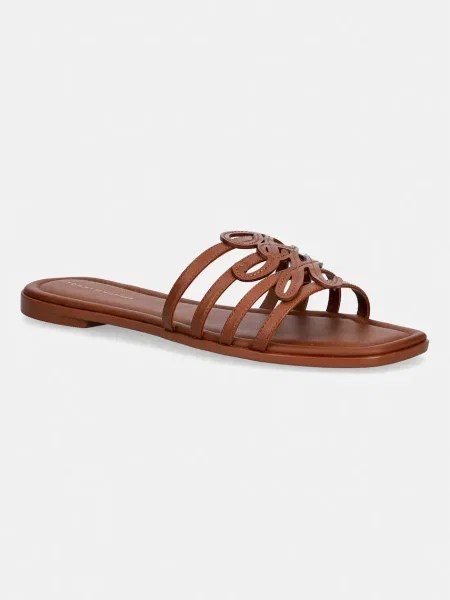Papuci tip mules Tommy Hilfiger din piele fără toc cu vârf deschis maro