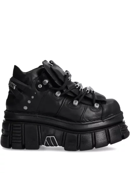 Sneakerși New Rock cu șireturi cu platformă din dantelă negru