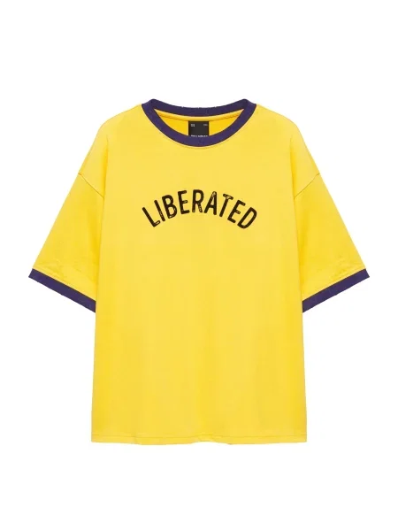 Pull&Bear Tricou bleumarin / miere galben