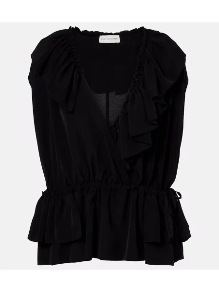 Top Dries Van Noten cu volane din jerseu negru