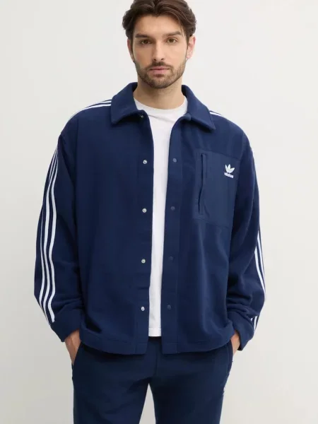 Поларена риза adidas Originals със стандартна кройка с класическа яка тъмносиньо
