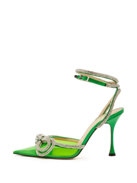 Pantofi cu toc Mach & Mach cu funde din piele verde