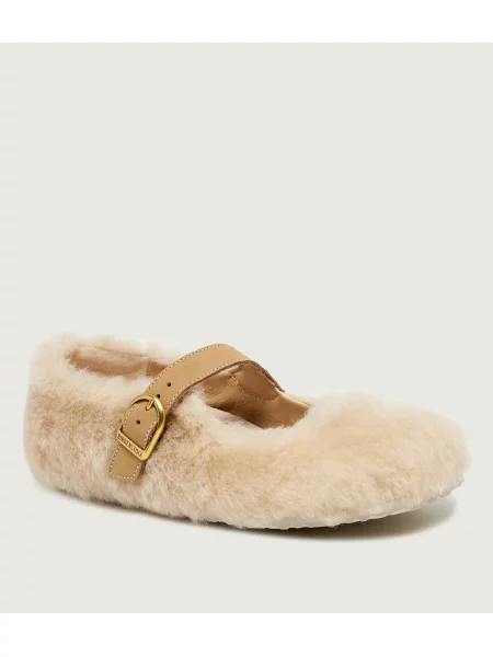 Birkenstock De lână balerini Santa Clarita Mary Jane cu adaos de piele | narrow fit bej