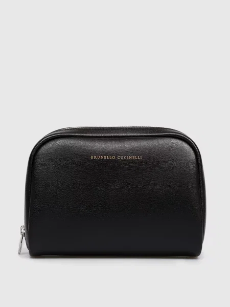 Кожаная косметичка Brunello Cucinelli с принтом черная