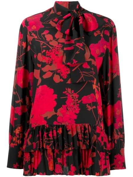 Bluză Valentino cu model floral cu imagine plisată negru