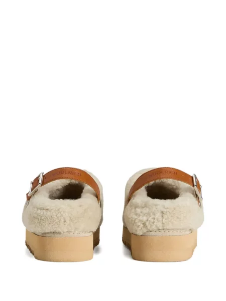 Papuci tip mules Woolrich cu cataramă alb