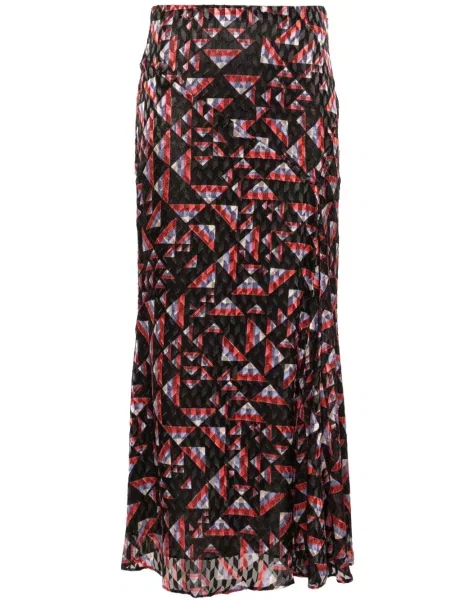 Fustă midi Isabel Marant cu imagine cu imprimeu geometric până la genunchi negru
