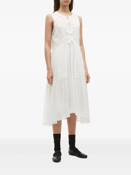Rochie midi B+ab cu broderie până la genunchi de costum alb