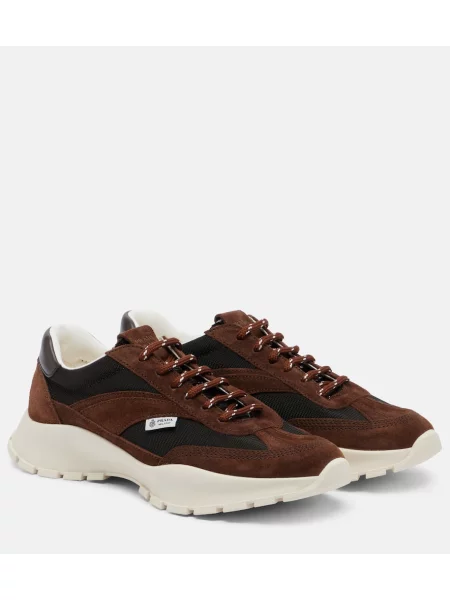 Sneakerși Prada din piele de căprioară maro