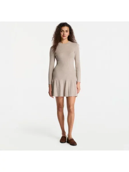 Šaty Calvin Klein Jeans Mockneck Ls Minidress Oatmeal Melange M