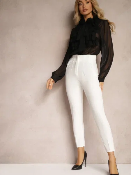 Pantaloni Bianchi Costum Talie Înaltă Saggie alb