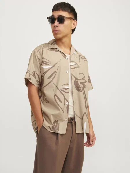 JACK & JONES Košeľa Palma Resort béžová / hnedá biela