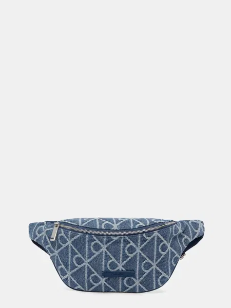 Torbica za okrog pasu﻿ Calvin Klein Emblem Aop Denim Waistbag modra