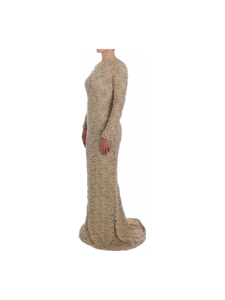 Lniana sukienka maxi Dolce And Gabbana beżowa