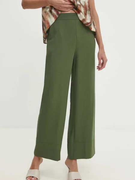 Панталон с лен Answear Lab със стандартна кройка с висока талия зелено