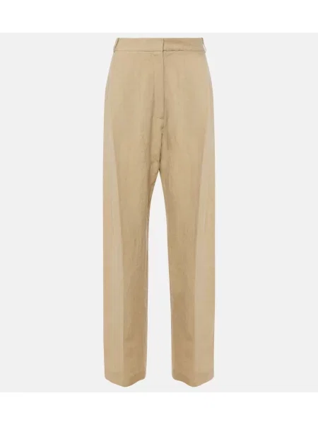 Lniane spodnie Tove z wysoką talią beżowe