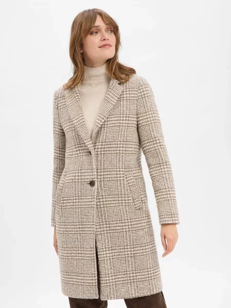 Marie Lund Płaszcz Kobiety brązowy|beżowy w kratkę 34 beżowy