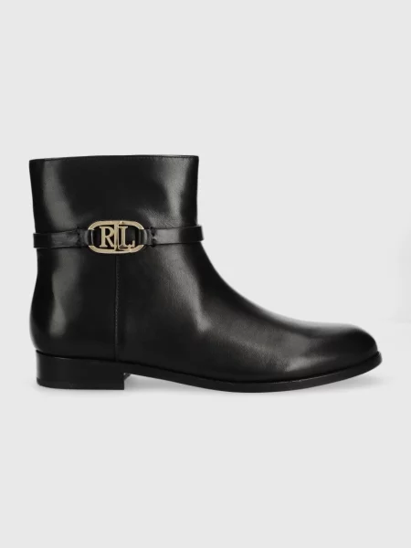 Кожени боти Lauren Ralph Lauren Briela с равна подметка черно
