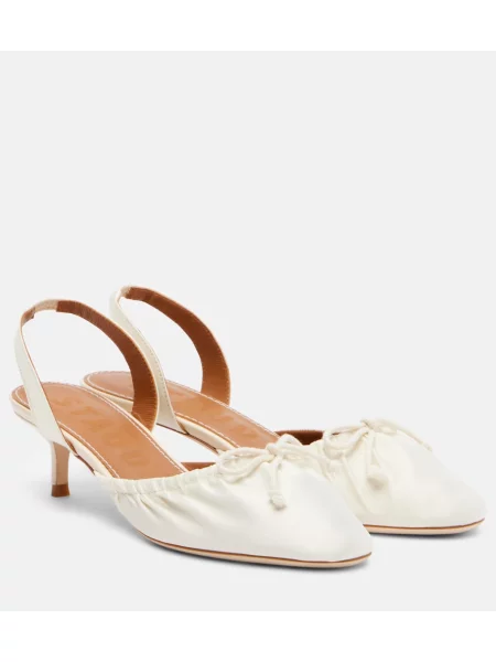 Pantofi cu toc Staud din satin slingback alb