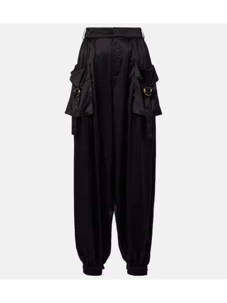 Pantaloni cargo Chloé cu talie înaltă din satin negru