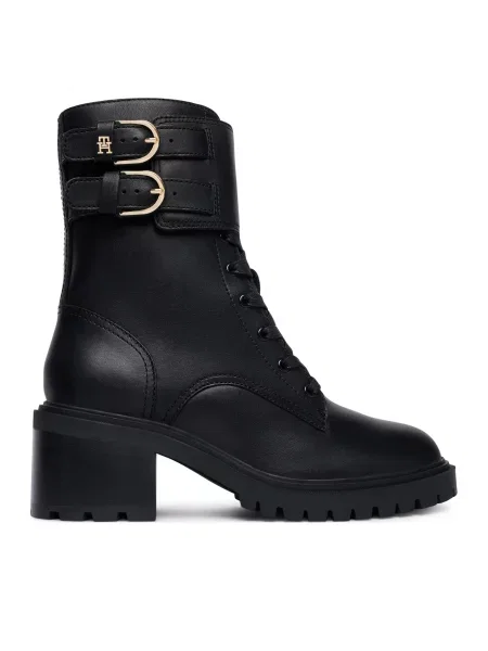 Kotníková obuv Tommy Hilfiger Block Heel Buckled Lace-Up Boot černá