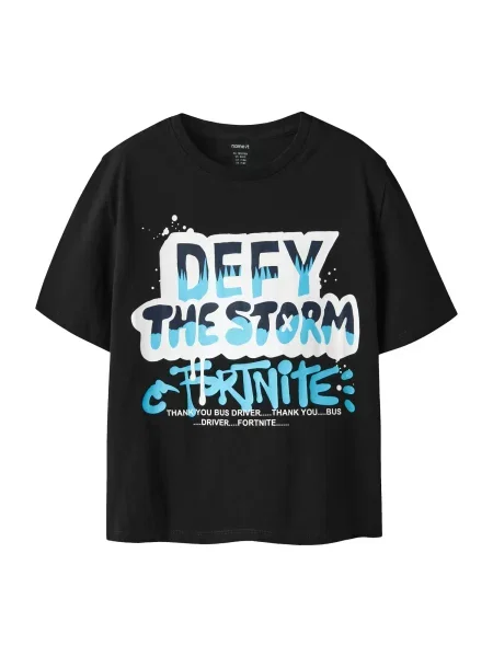 NAME IT Tricou NKMMod Fortnite albastru marin / albastru aqua / negru alb