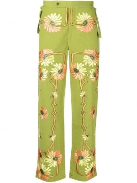 Pantaloni Bode cu model floral verde
