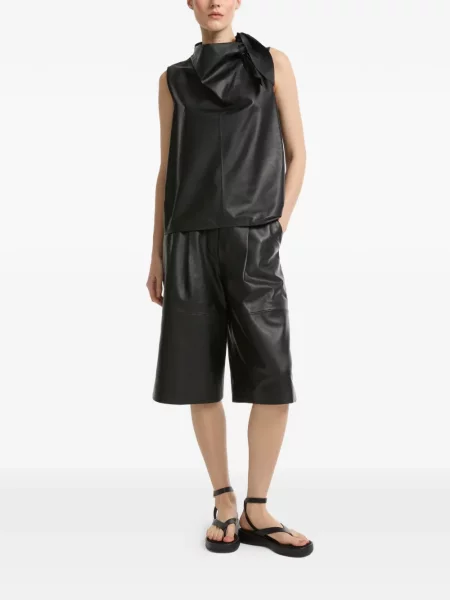 Top Yves Salomon din piele drapat negru