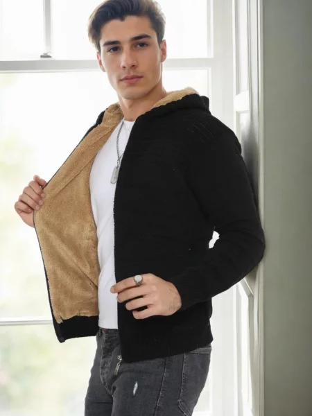 Cardigan Dewberry cu glugă negru