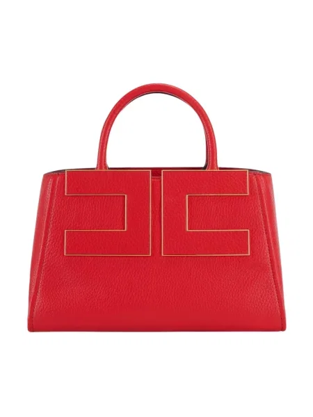 Shopperka Elisabetta Franchi skórzana z logo czerwona